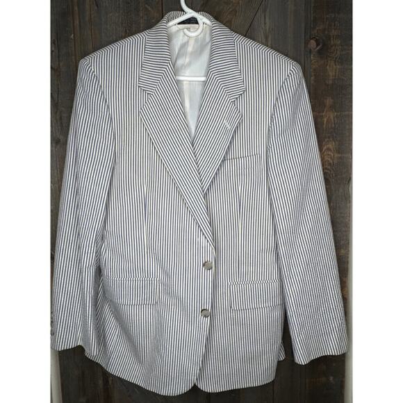 Hardy Amies Vintage Two-Piece Suit 36x30 White w/ Blue Stripes 100% Cotton - Picture 2 of 15